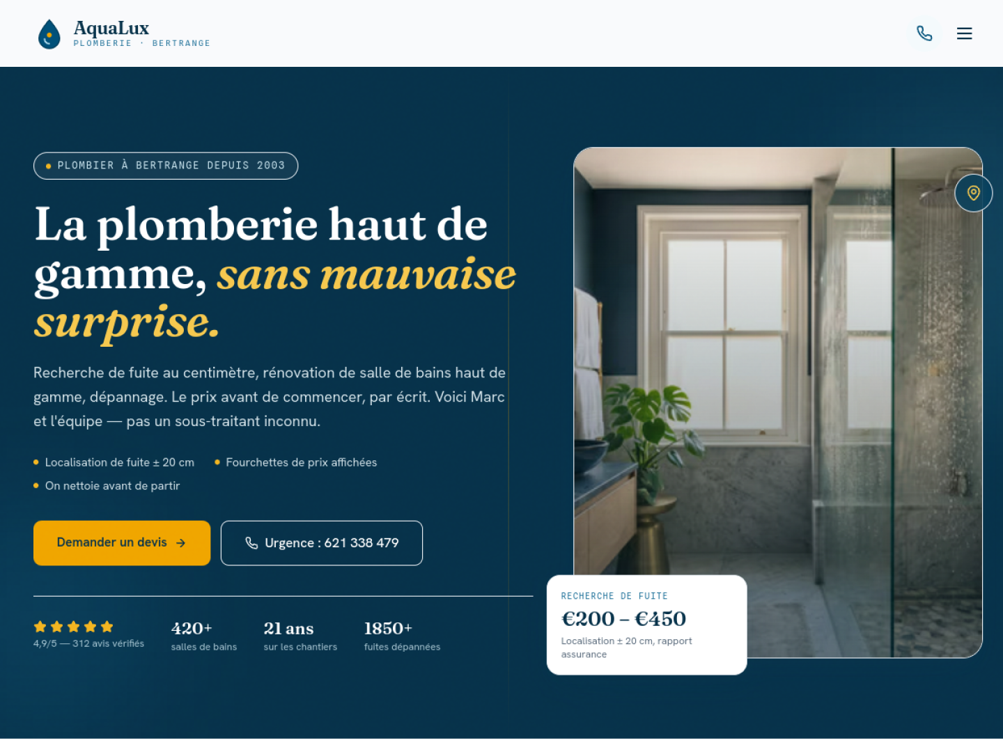 Aperçu du design AquaLux Plomberie — Clair